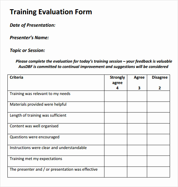 Employee Evaluation form Template Word Inspirational 15 Sample Training Evaluation forms Pdf
