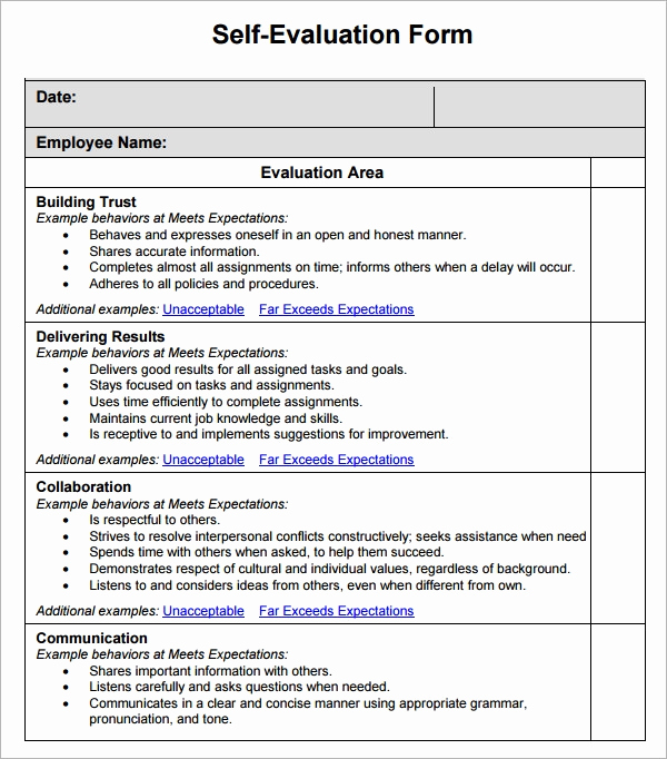 Employee Evaluation form Template Word Inspirational 16 Sample Employee Self Evaluation form Pdf Word Pages