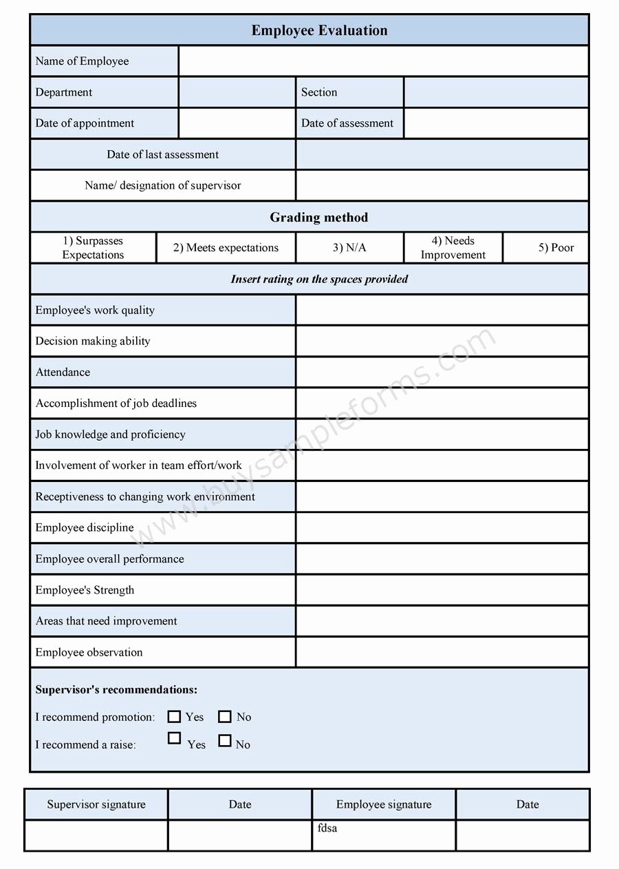 Employee Evaluation form Template Word Unique Employee Evaluation Template