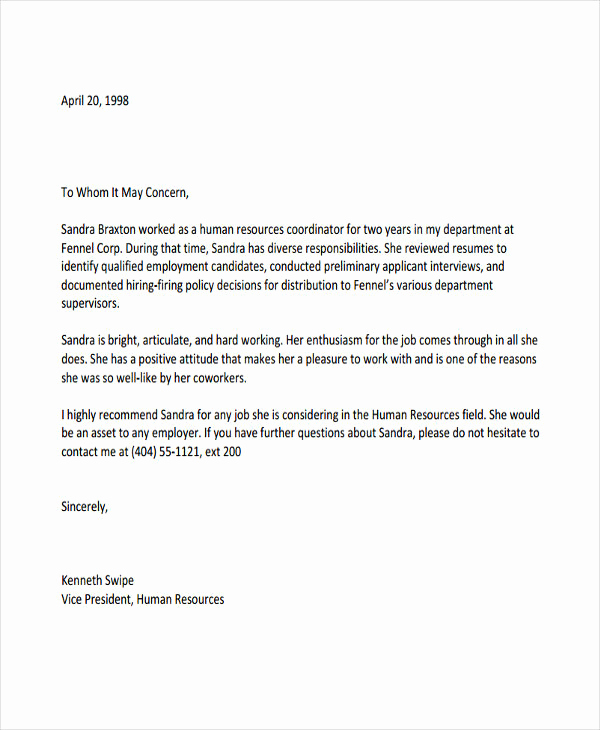 Employee Letters Of Recommendation Awesome 10 Employee Re Mendation Letter Template 10 Free