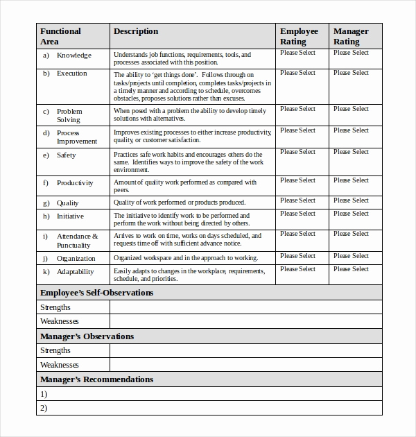 Employee Performance Evaluation form Awesome 13 Sample Employee Review forms