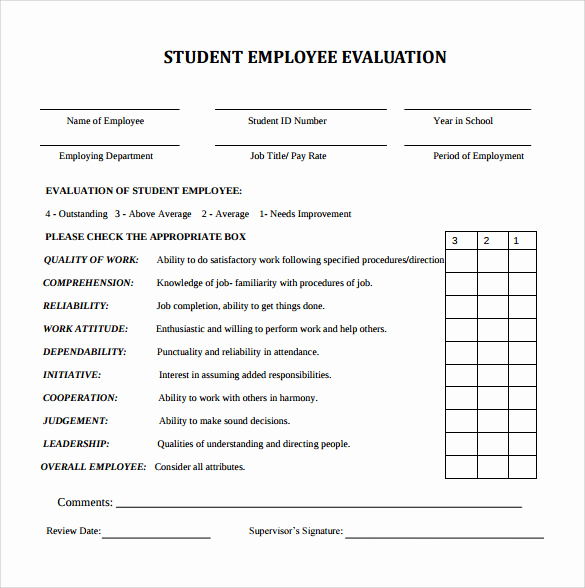 Employee Performance Evaluation form Inspirational Employee Evaluation form 21 Download Free Documents In Pdf