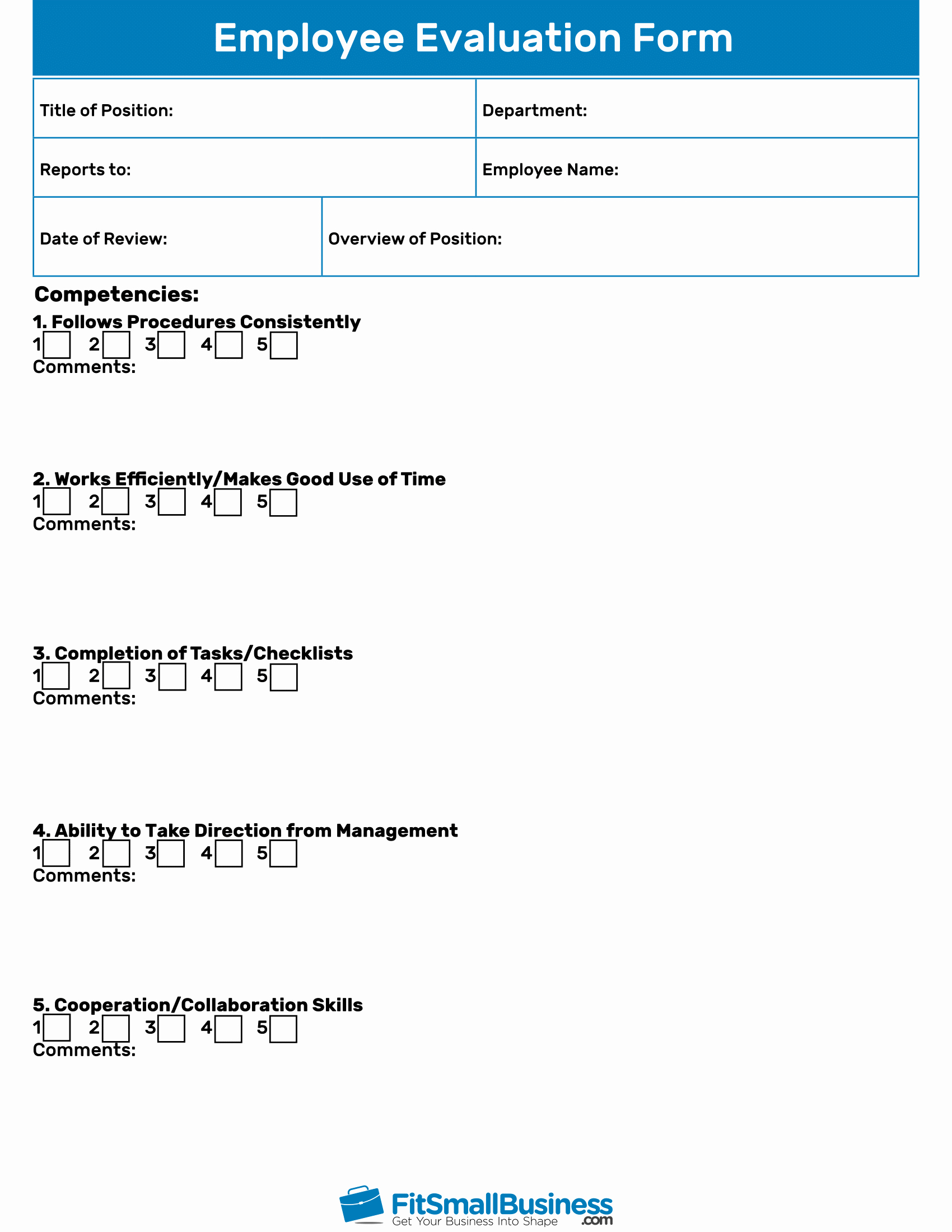 Employee Performance Evaluation form Inspirational Employee Evaluation forms [ Free Performance Review Templates]