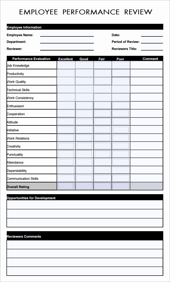 Employee Performance Evaluation form Lovely 13 Employee Evaluation form Sample – Free Examples