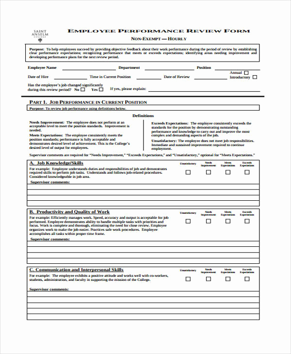 Employee Performance Evaluation form New Employee Evaluation form