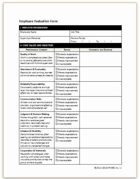 Employee Performance Evaluation form New This Sample Employee Evaluation form May Be Used when