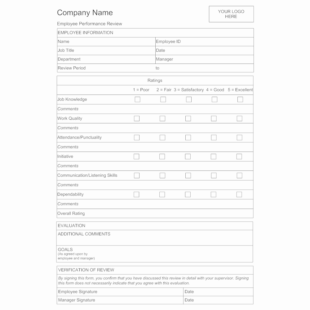 Employee Performance Evaluation form Unique Employee Evaluation form