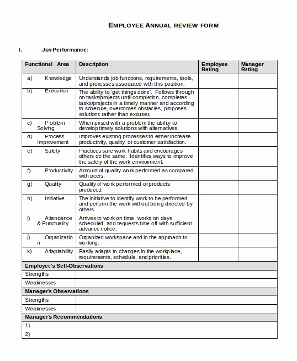 Employee Performance Evaluation format Elegant Sample Employee Review form 10 Free Documents In Doc Pdf