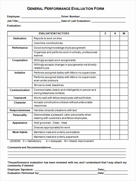 Employee Performance Evaluation format Fresh Job Performance Evaluation 10 Download Documents In Pdf