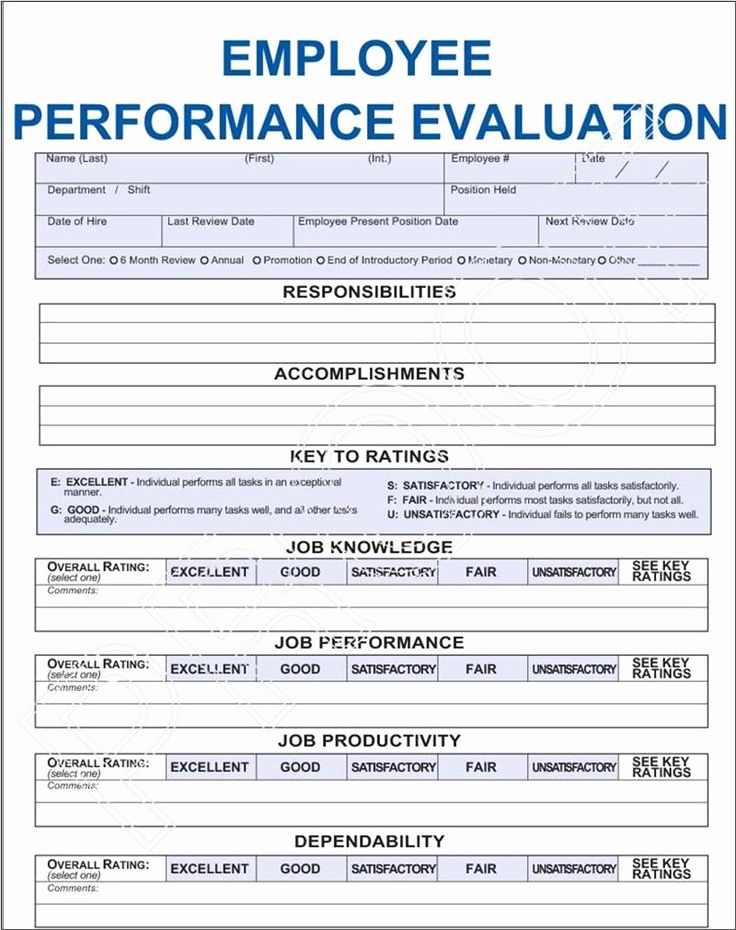 Employee Performance Evaluation format New Job Performance Evaluation Frompo 1