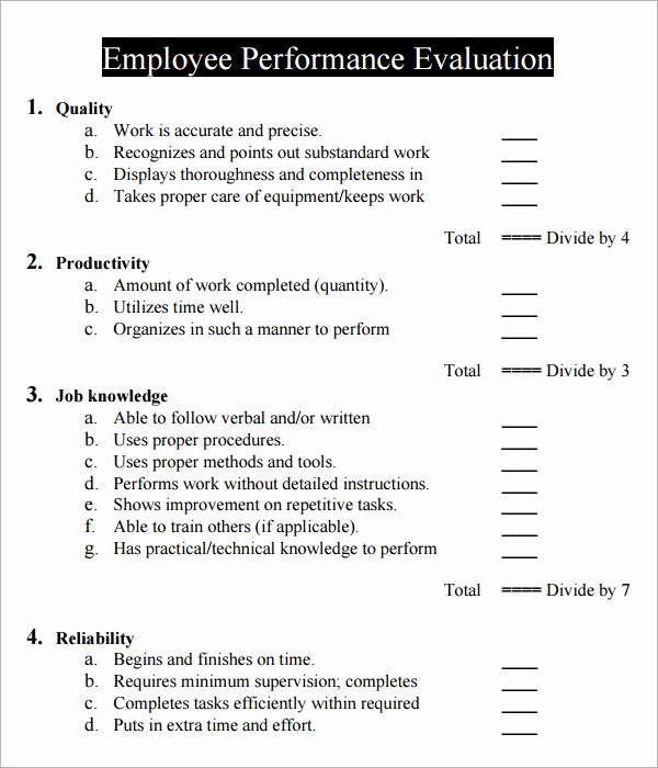 Employee Performance Evaluation format Unique Employee Performance Evaluation