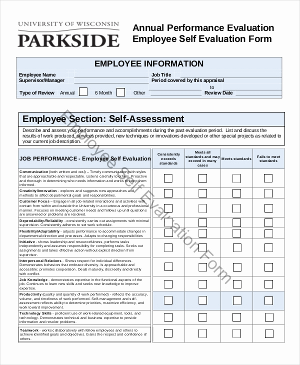 Employee Performance Evaluation forms Elegant Employee Evaluation form Example 13 Free Word Pdf