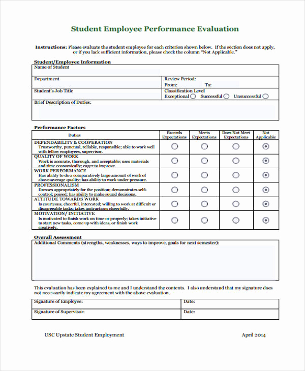 Employee Performance Evaluation forms Unique 29 Sample Employee Evaluation forms