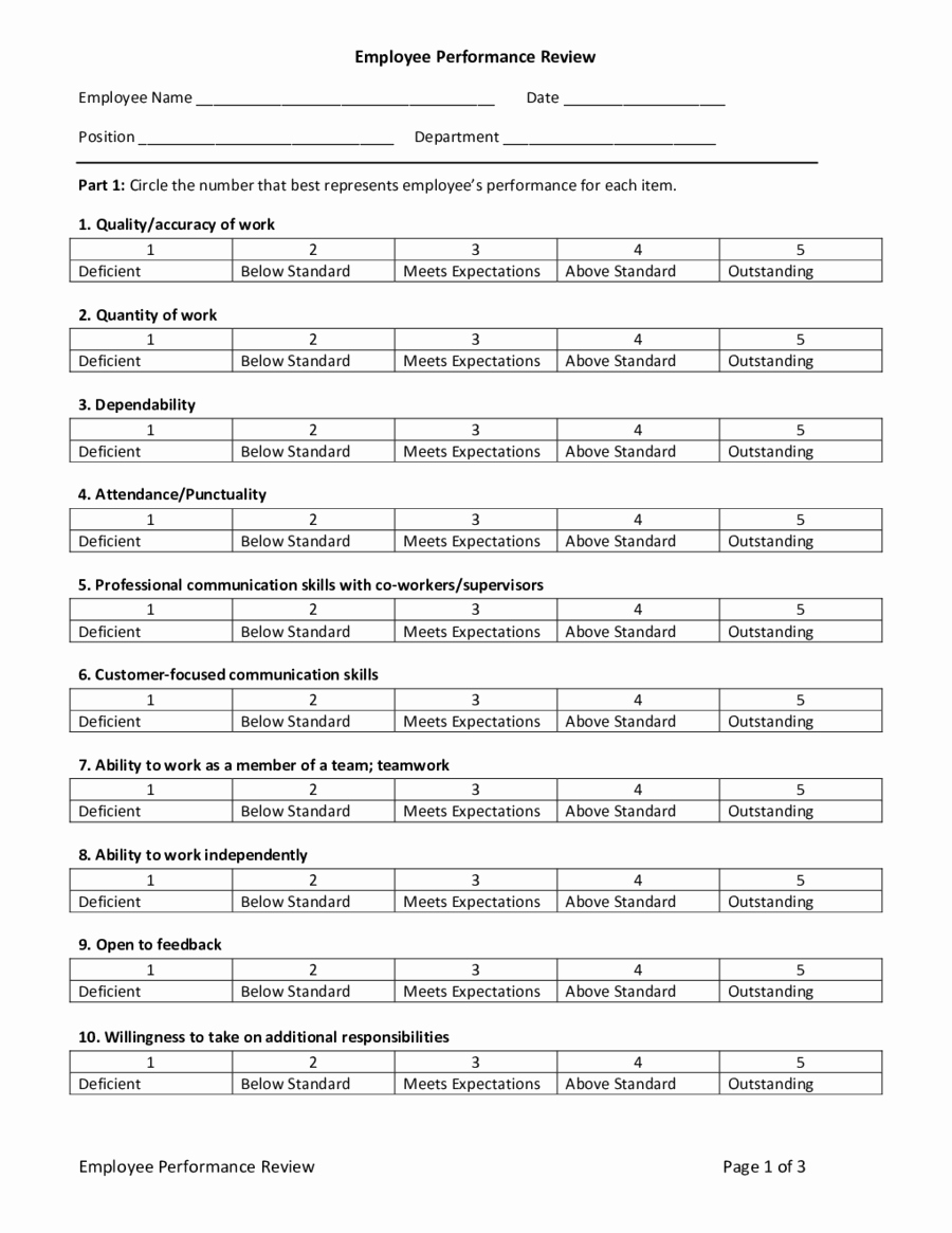 Employee Performance Evaluation Template Awesome Employee Evaluation form Free Employee Evaluation form