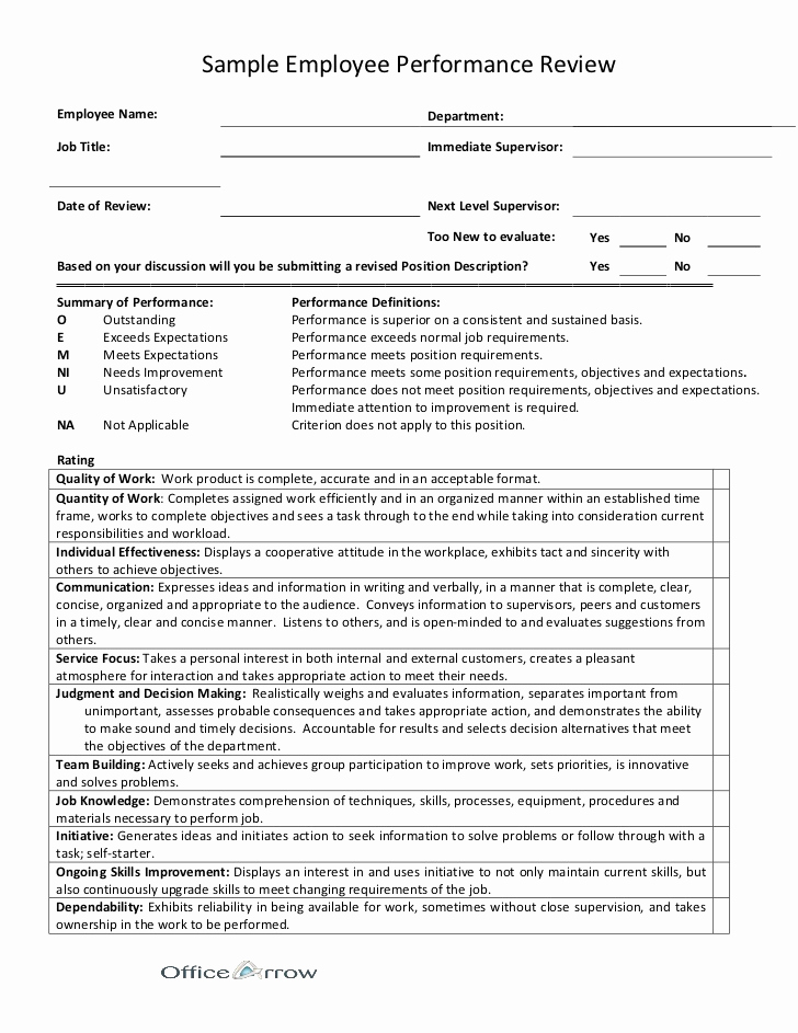 Employee Performance Evaluation Template Beautiful Sample Employee Performance Review