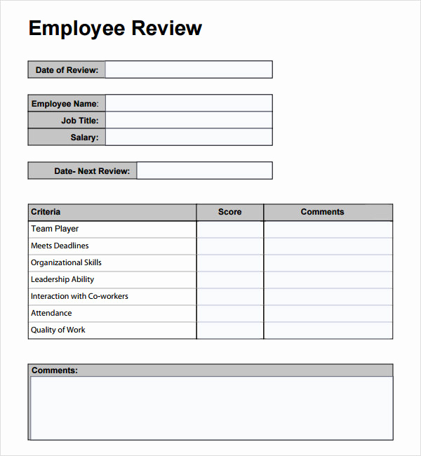 Employee Performance Evaluation Template Elegant Employee Performance Review Template