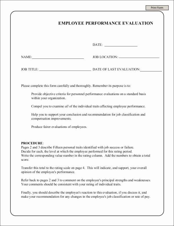 Employee Performance Evaluations forms Beautiful 9 Work Evaluation form Samples &amp; Templates Pdf Doc