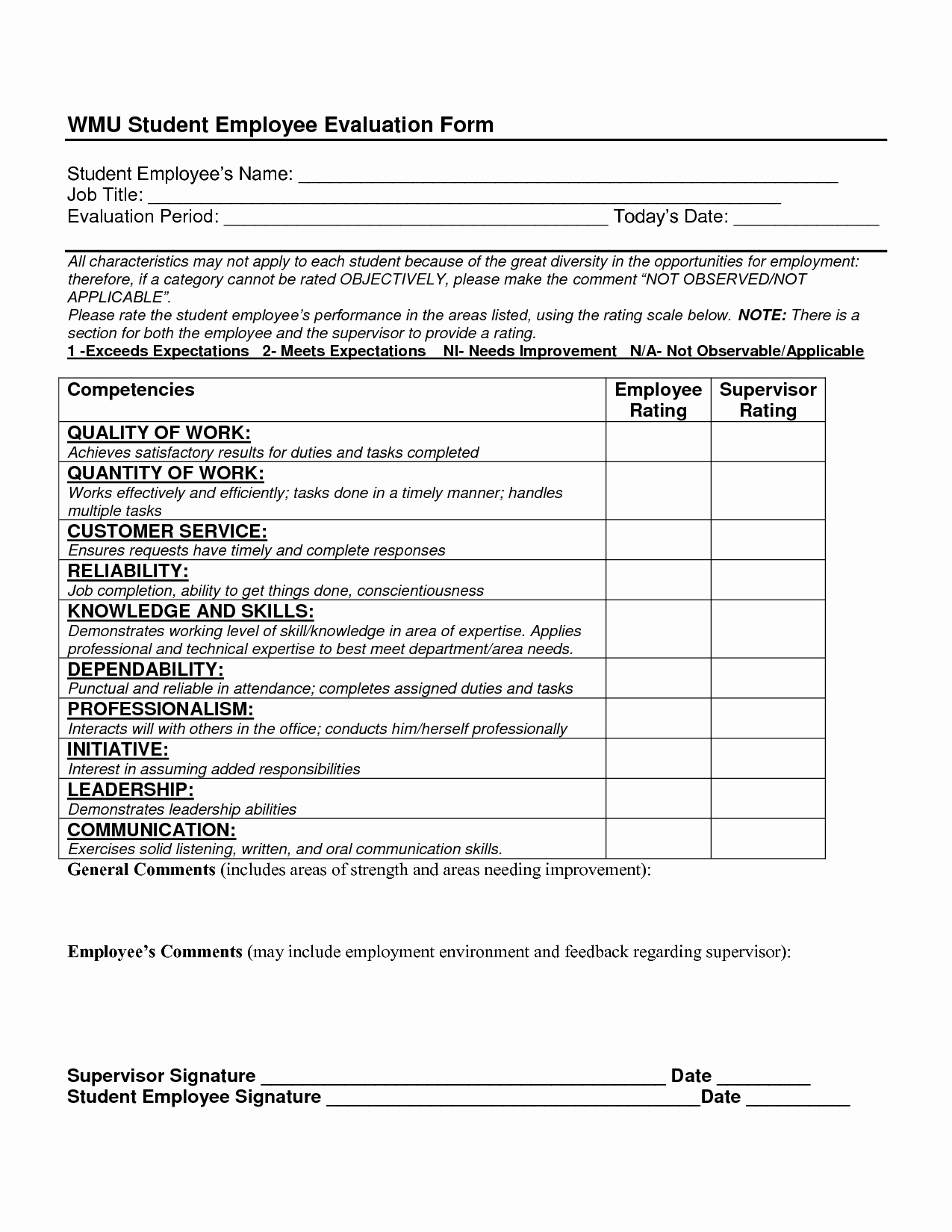 Employee Performance Evaluations forms Fresh Sample Employee Evaluation forms Laser