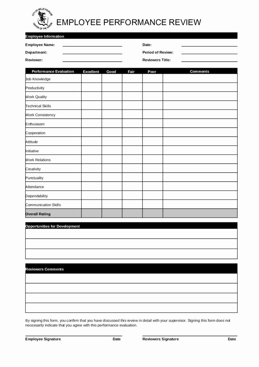Employee Performance Evaluations forms Lovely 2019 Employee Evaluation form Fillable Printable Pdf