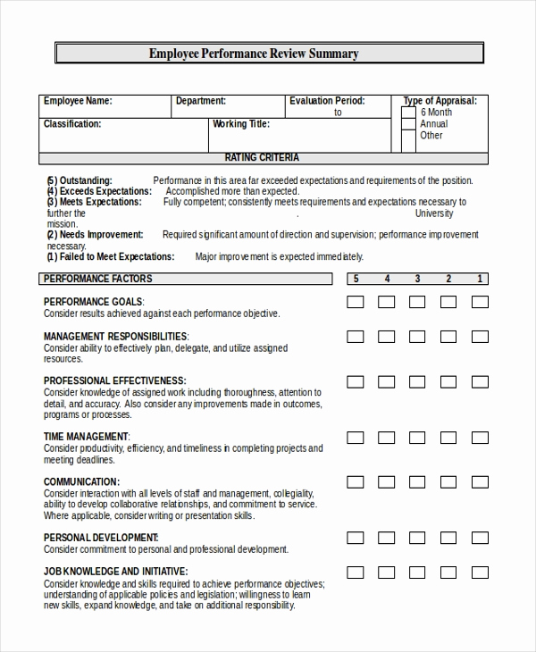 Employee Performance Review Sample Awesome Sample Employee Performance Review form 10 Free
