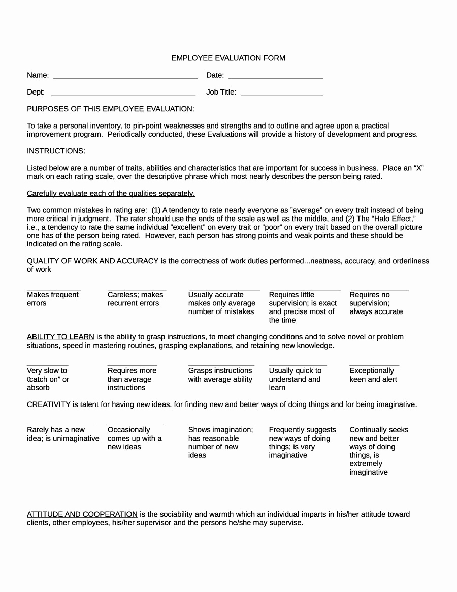 Employee Performance Review Sample Best Of 46 Employee Evaluation forms &amp; Performance Review Examples