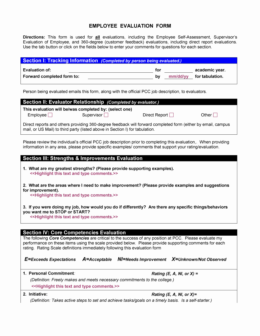 Employee Performance Review Sample Elegant 46 Employee Evaluation forms &amp; Performance Review Examples