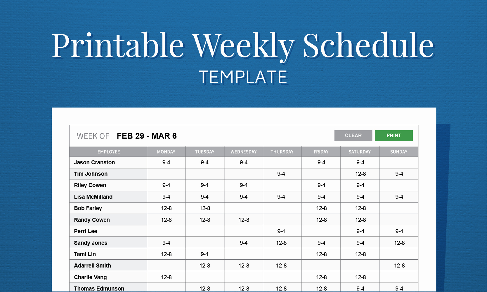 Employee Shift Schedule Template Inspirational Free Printable Weekly Work Schedule Template for Employee