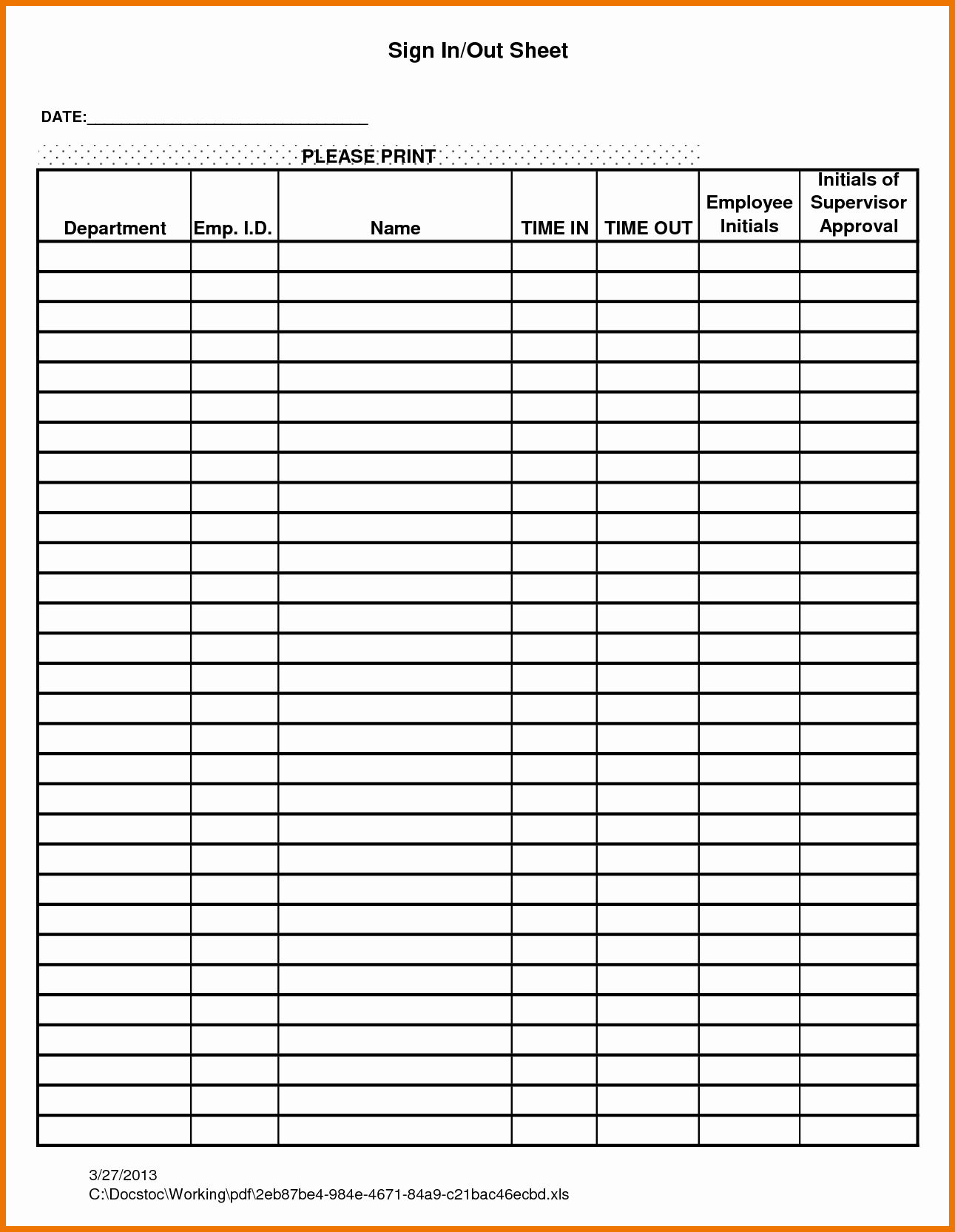 Employee Sign In Sheet Template Elegant Interesting Employee attendance Sign In Sheet with