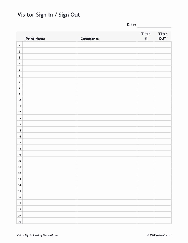 Employee Sign In Sheet Template Luxury Free Printable Visitor Sign In Sign Out Sheet Pdf From