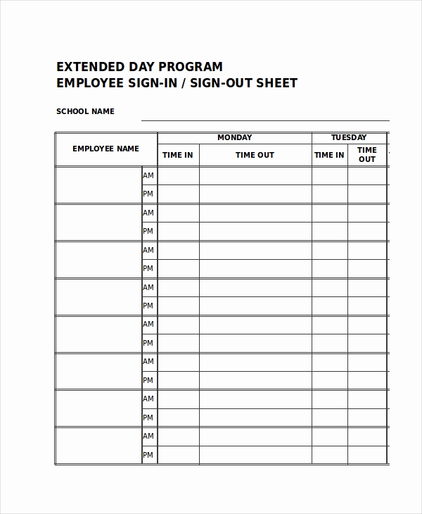 Employee Sign In Sheets Elegant Sign In Sheet 30 Free Word Excel Pdf Documents