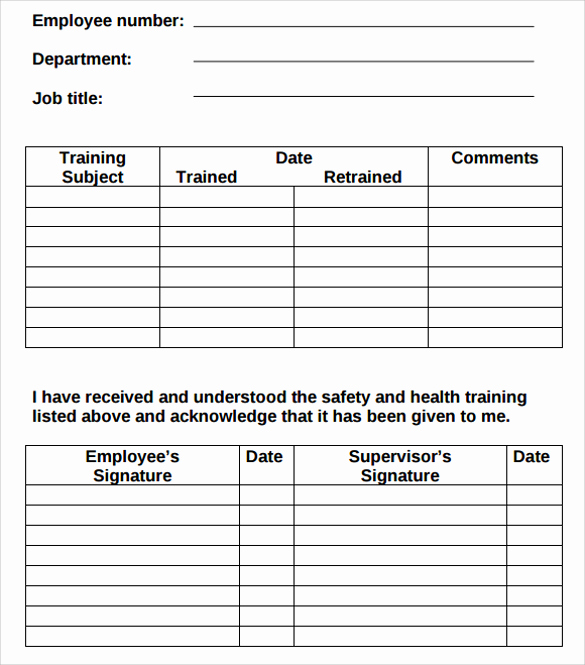 Employee Training Plan Template New Employee Training Record Template Excel