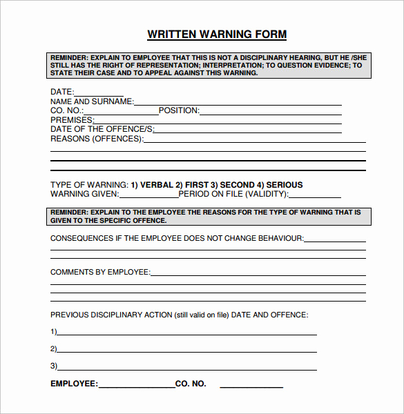Employee Written Warning form Awesome 11 Written Warning Templates Pdf