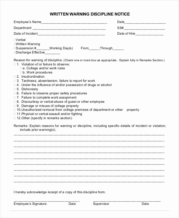 Employee Written Warning form Beautiful 12 Printable Written Warning Templates Pdf Google Docs