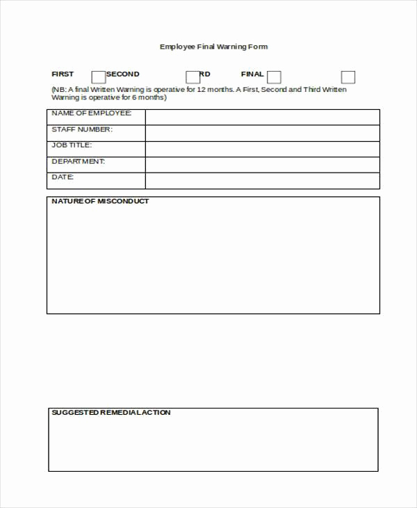 Employee Written Warning form Lovely Sample Employee Warning forms 9 Free Documents In Word Pdf