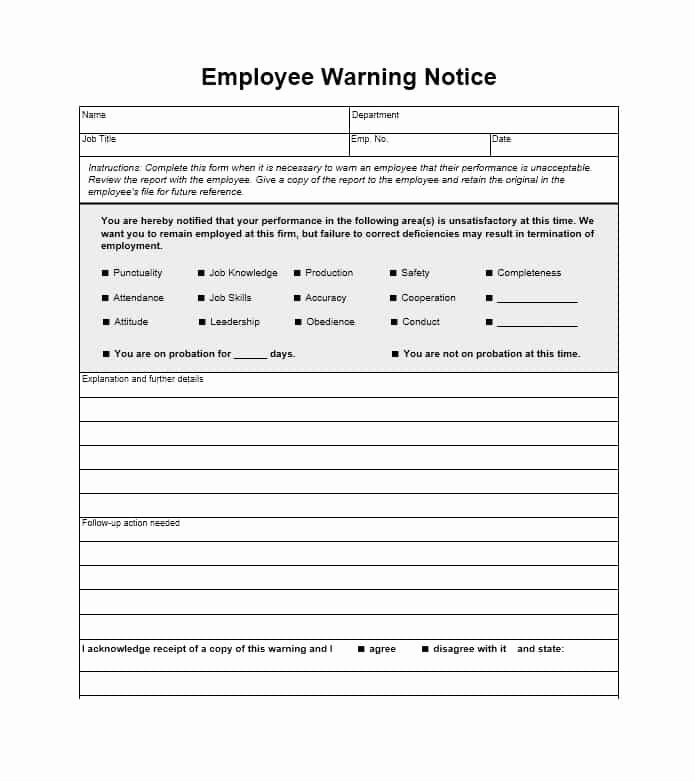 Employee Written Warning Template Free New Employee Warning Notice Download 56 Free Templates &amp; forms