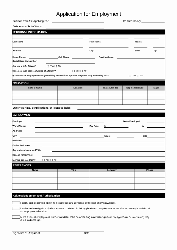 Employment Application Template Microsoft Word Fresh Blank Job Application form Samples Download Free forms