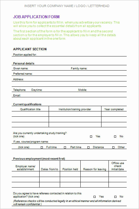 Employment Application Template Microsoft Word New 22 Employment Application form Template Free Word Pdf