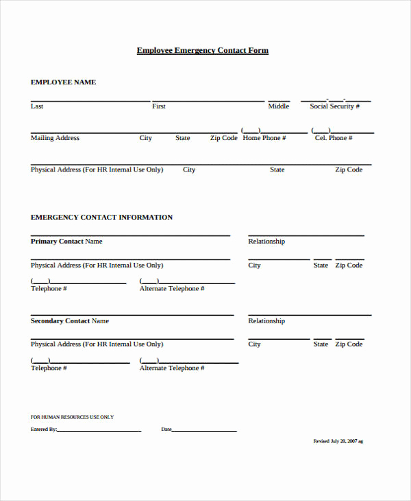 Employment Emergency Contact form Best Of 26 Emergency Contact form In Pdf Free Documents In Pdf