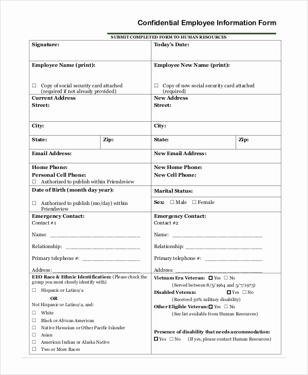 Employment Emergency Contact form Lovely 10 Sample Employee Information forms