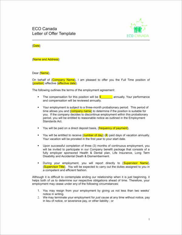 Employment Offer Letter Template Beautiful What is Included In A Job Fer Letter —with Samples