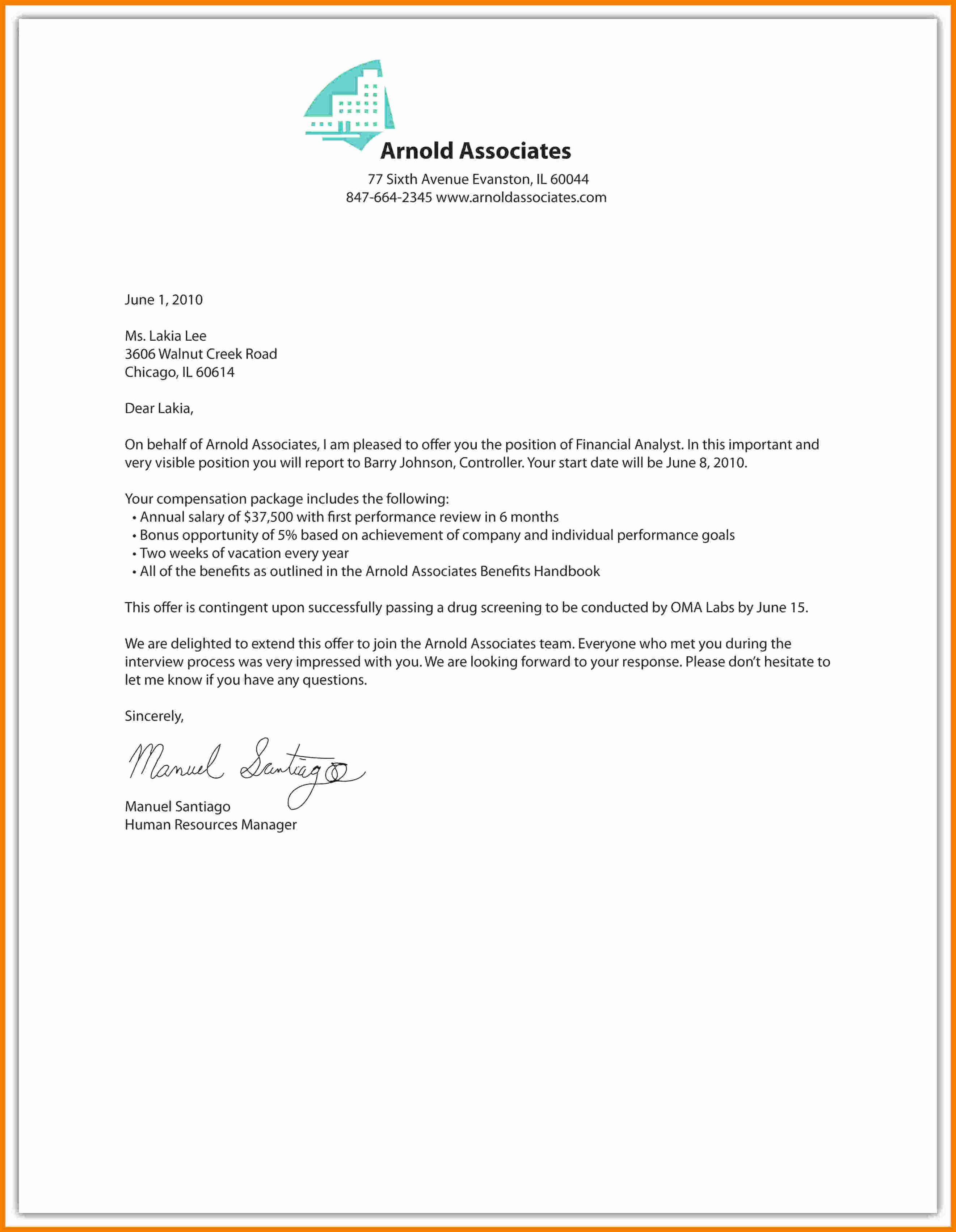Employment Offer Letter Template Best Of Sample Offer Letter Pelosleclaire