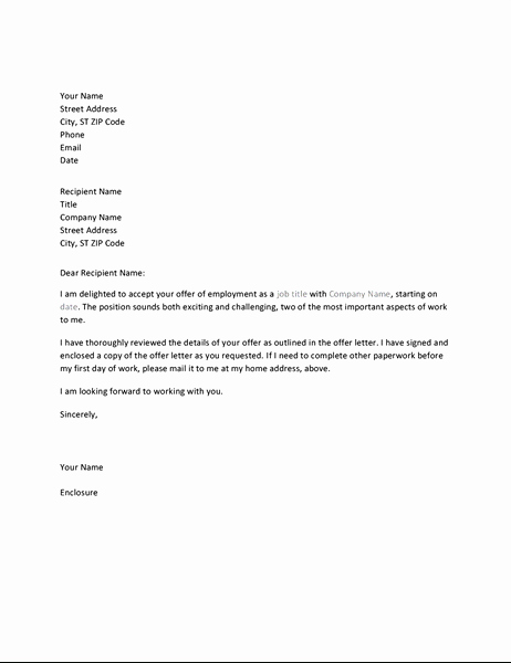 Employment Offer Letter Template Luxury Job Acceptance Letter