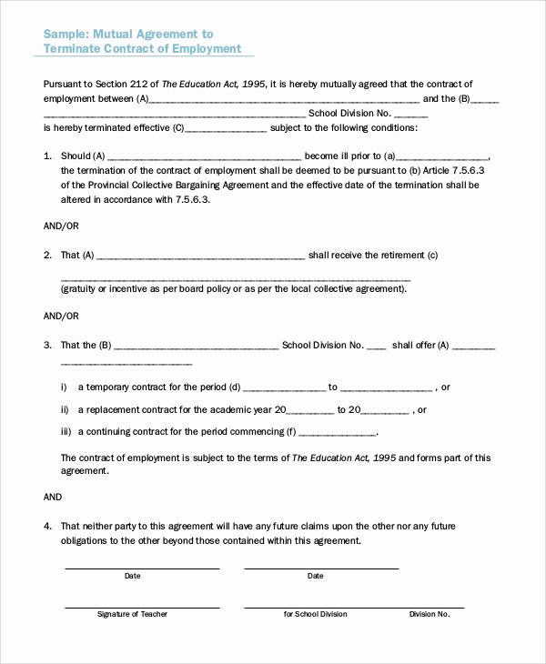 Employment Separation Agreement Template Lovely Sample Employment Separation Agreement 8 Documents In