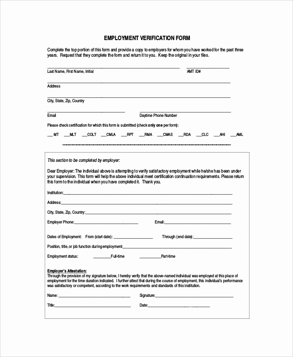 Employment Verification form Template Awesome 7 Sample Employment Verification forms