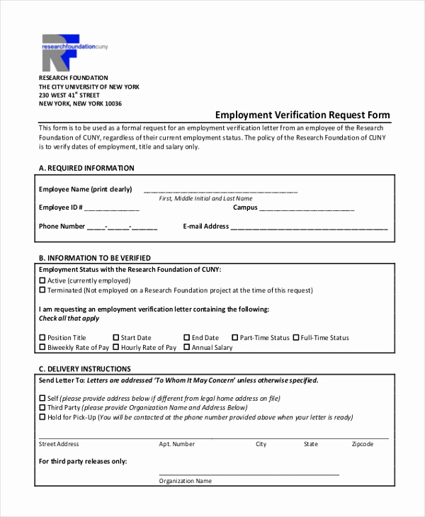 sample employment verification form