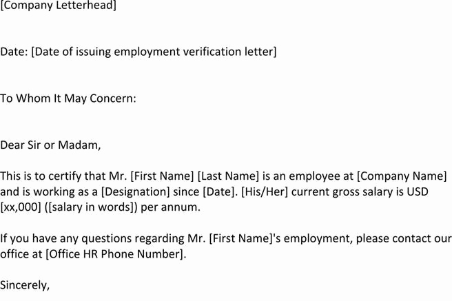 Employment Verification Letter for Visa Awesome 4 Employment Verification Letter Template Free Download