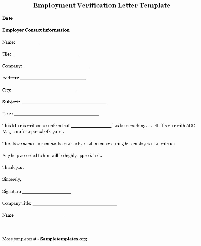 Employment Verification Letter for Visa Luxury Free Printable Letter Employment Verification form