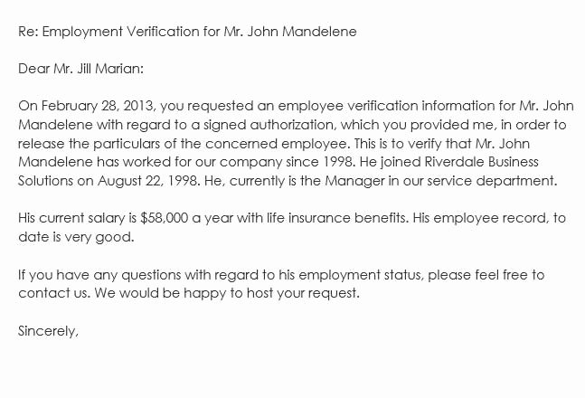 Employment Verification Letter Template Awesome Sample Employment Verification Request Letters &amp; Replies