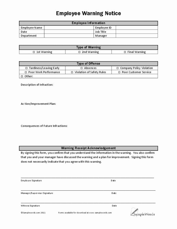 Employment Write Up Template Unique Free Employee Write Up form Printable Excel Template