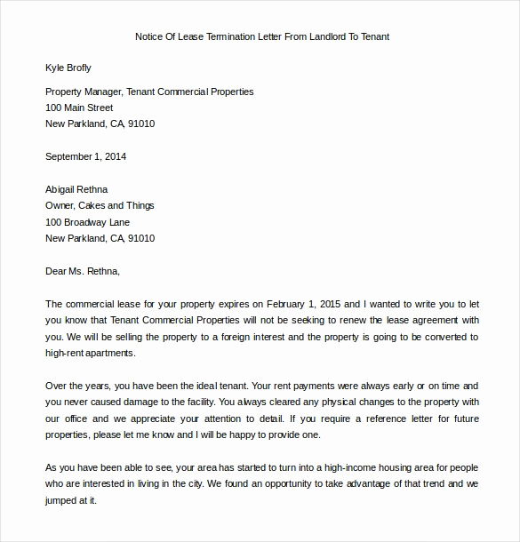 End Of Lease Letters Lovely Lease Termination Letter